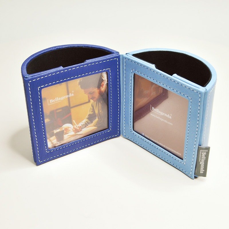 Bellagenda Open and Close Photo Frame Pen Holder Valentine's Day Gift - Pen & Pencil Holders - Faux Leather Blue