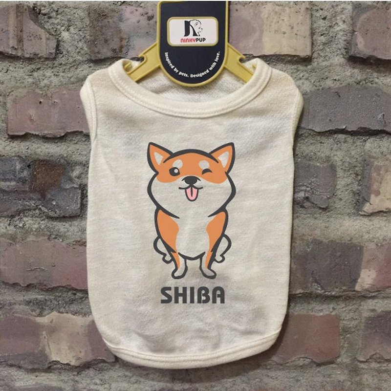 [毛孩姓名訂做款] 柴犬B款 Shiba Inu 反光衣(毛孩款) - 寵物衣服 - 棉．麻 白色