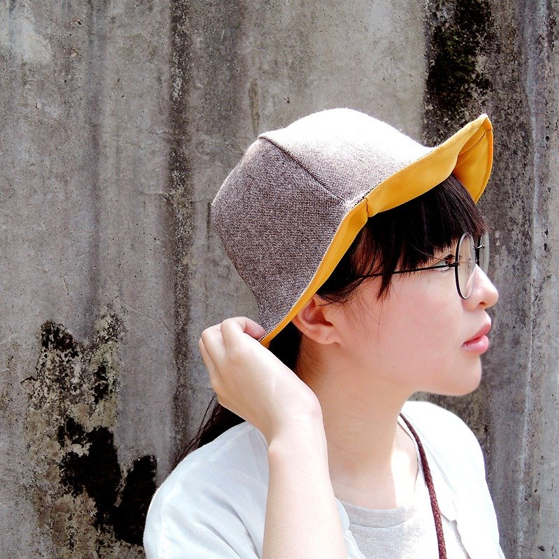 Beaver hand-made double-sided pull ◇ ◇ coffee, gold lotus leaf hat X mustard yellow. Sided hat hats Japanese travel abroad texture retro vintage wild outdoor outing picnic summer sun - Hats & Caps - Other Materials Orange