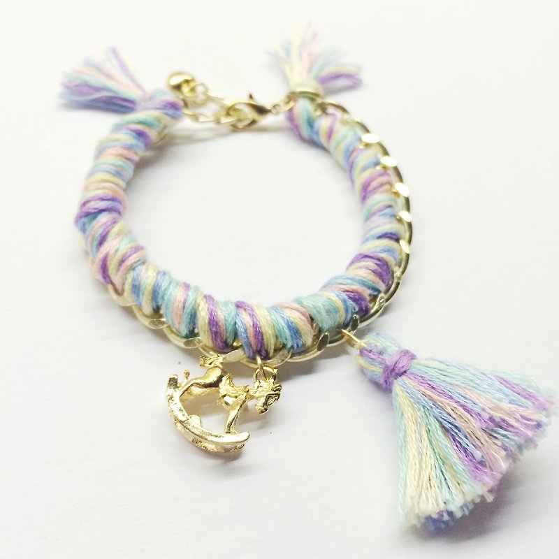 Colored glass terrarium unicorn tassel woven rope bracelets by Studdedheartz - สร้อยข้อมือ - วัสดุอื่นๆ หลากหลายสี