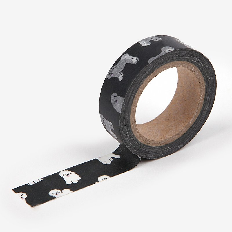 Dailylike single roll of paper tape 23 - Bichon dogs, E2D38544 - Washi Tape - Paper Black