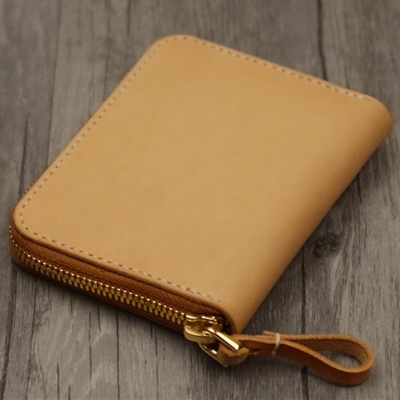 Handmade vegetable tanned leather wallet - กระเป๋าสตางค์ - หนังแท้ สีทอง