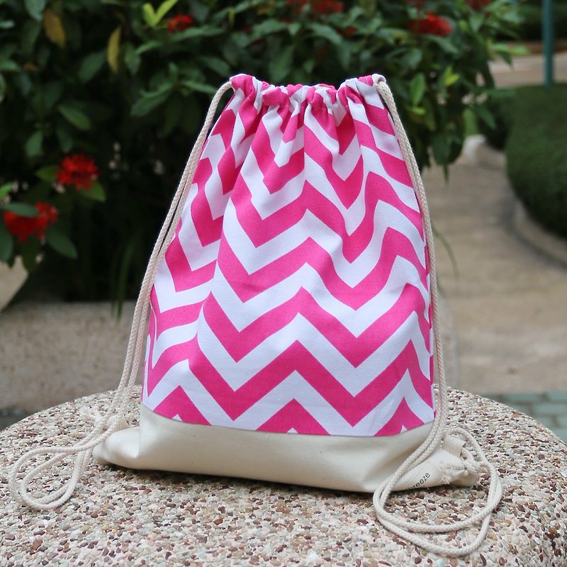 Silverbreeze~ Bundle Back Backpack ~ V-shaped pattern (B8) - Drawstring Bags - Cotton & Hemp Pink