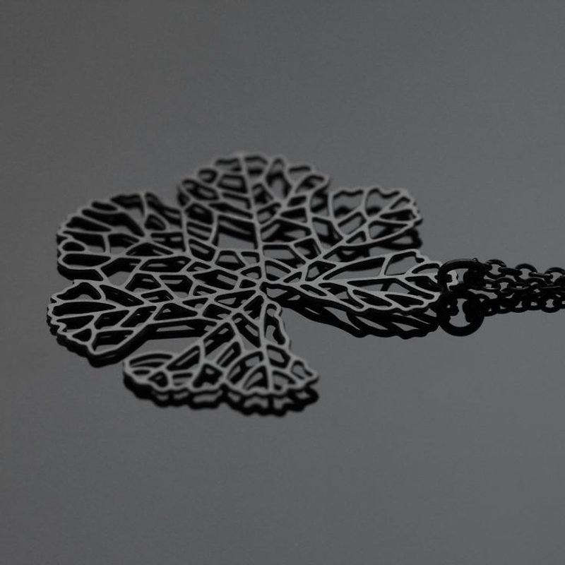 Black veins necklace Skeleton Leaf Pendant (S) - Necklaces - Other Metals 