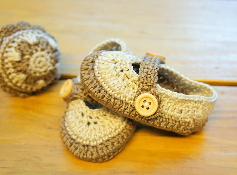 Organic cotton knit baby doll shoes color (Japanese organic cotton knit) ~ - รองเท้าเด็ก - วัสดุอื่นๆ สีนำ้ตาล