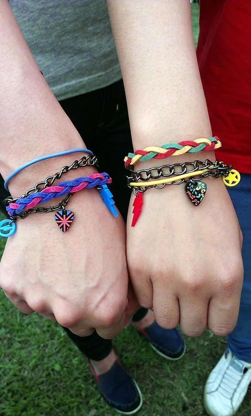 豹紋pick/閃電/星星/巴西風格配色多層次手鏈 - Bracelets - Plastic Multicolor