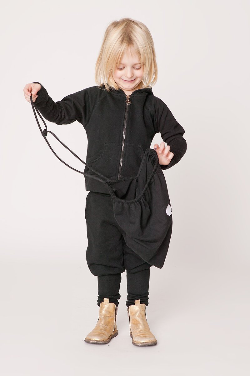 [Swedish Children's Clothing] Organic cotton complete casual sweatshirt set for 3 to 4 years old without bag black - Tops & T-Shirts - Cotton & Hemp Black