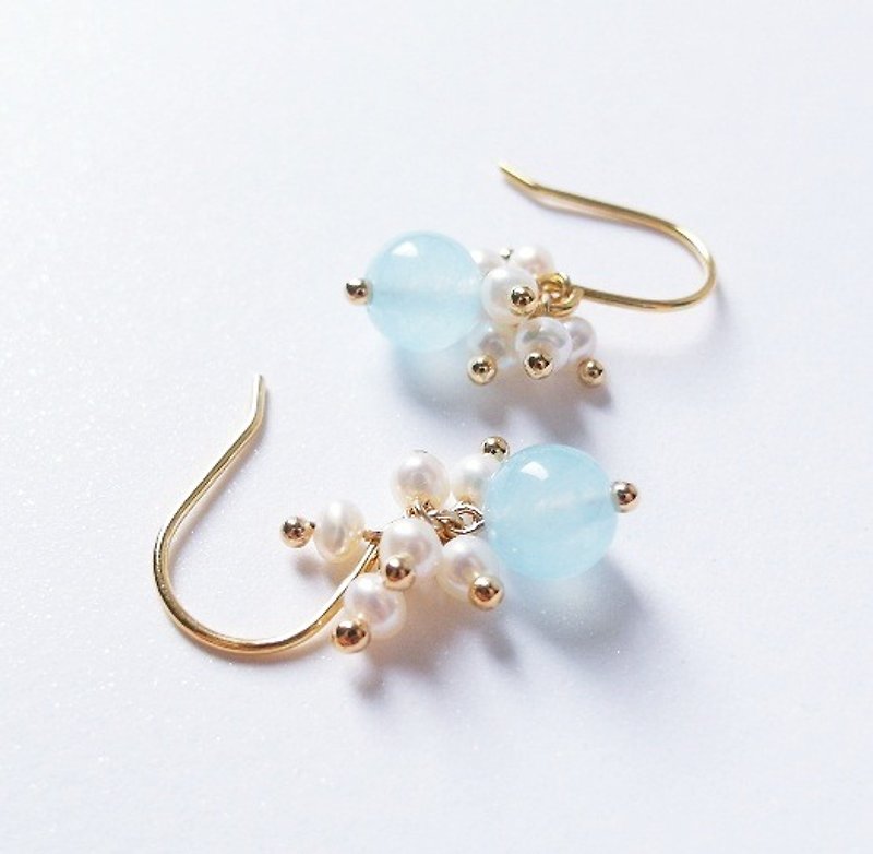 ∣一抹月光∣小華麗風格 多珍珠天然石小串 - 耳環/耳夾 - 寶石 藍色