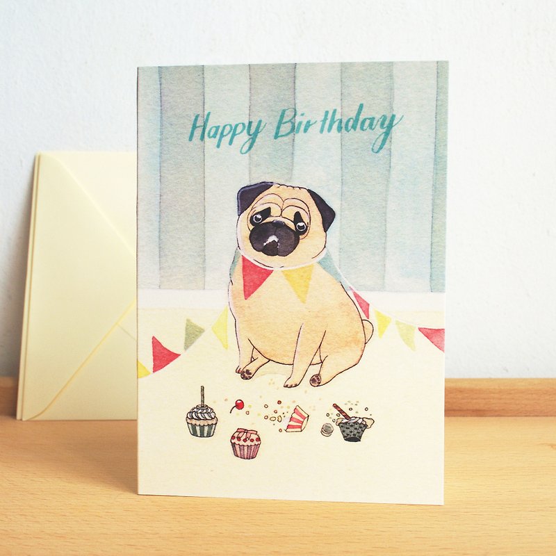 Pug Dog- Birthday Card - Cards & Postcards - Paper 