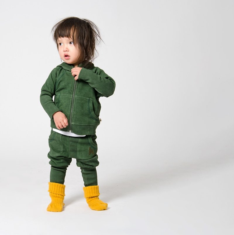 [Swedish Children's Clothing] Organic cotton complete casual suit from 2 to 18 years old, without bag, parent-child suit, dark green - เสื้อฮู้ด - ผ้าฝ้าย/ผ้าลินิน สีเขียว