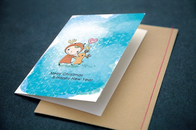 クリスマスカード - 親愛なるDEER - カード・はがき - 紙 ブルー