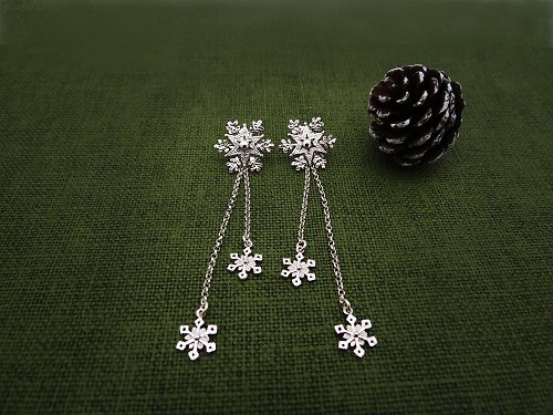 Cpercent 手工飾品 聖誕星星雪花 - 兩件式耳環 | 925純銀 垂墜耳環 手工銀飾