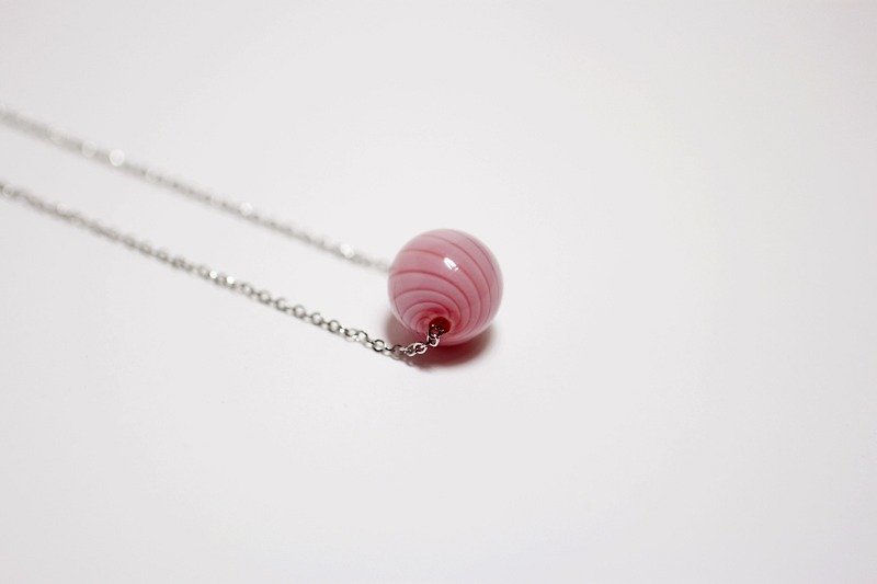 Merry Christmas 10% off the whole museum Love is the only single-ball pink striped glass ball section stainless steel necklace - Collar Necklaces - Glass Pink