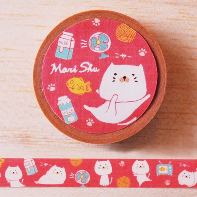 *Mori Shu*and paper tape - bun cat milk subsection (red) - Washi Tape - Paper Red