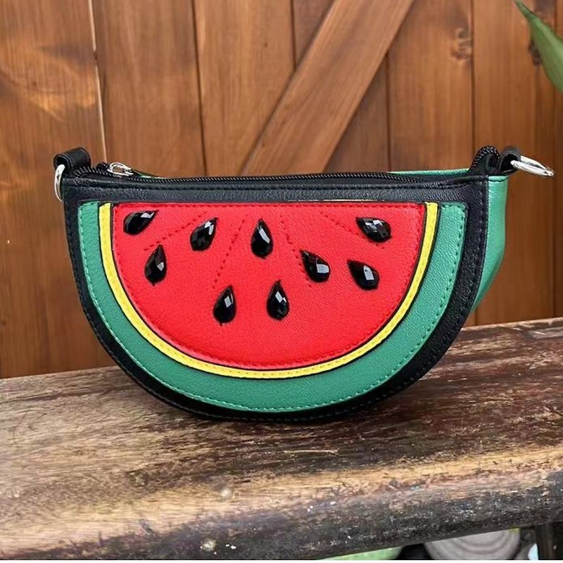 Sleepyville Critters - Watermelon Slice Shoulder Crossbody Bag - Messenger Bags & Sling Bags - Faux Leather Red