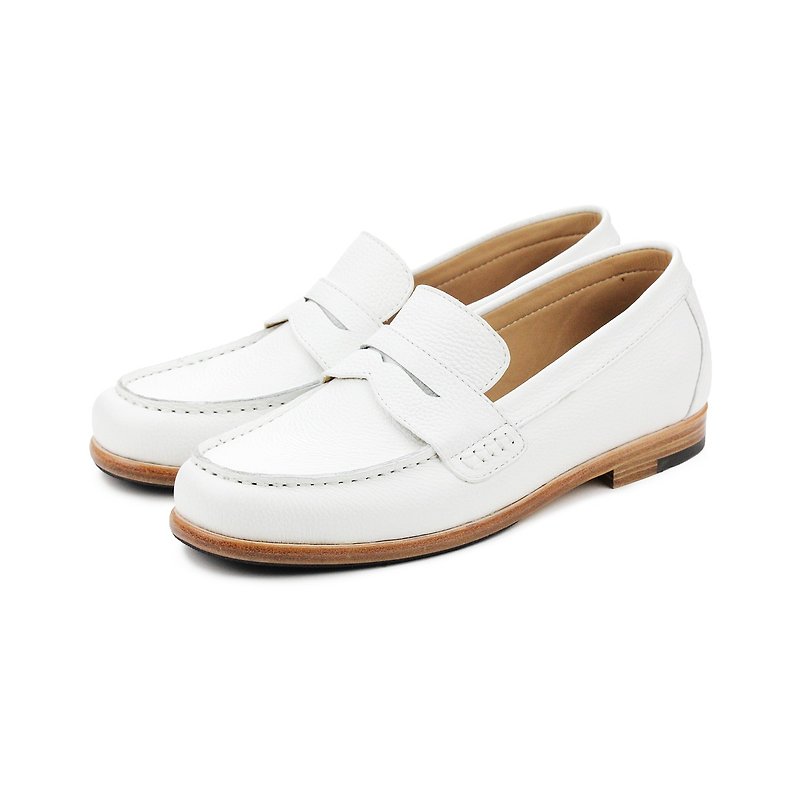 Sweet Villians M1108 手工真皮素面飾帶樂福鞋 白色 - 男款牛津鞋 - 真皮 白色