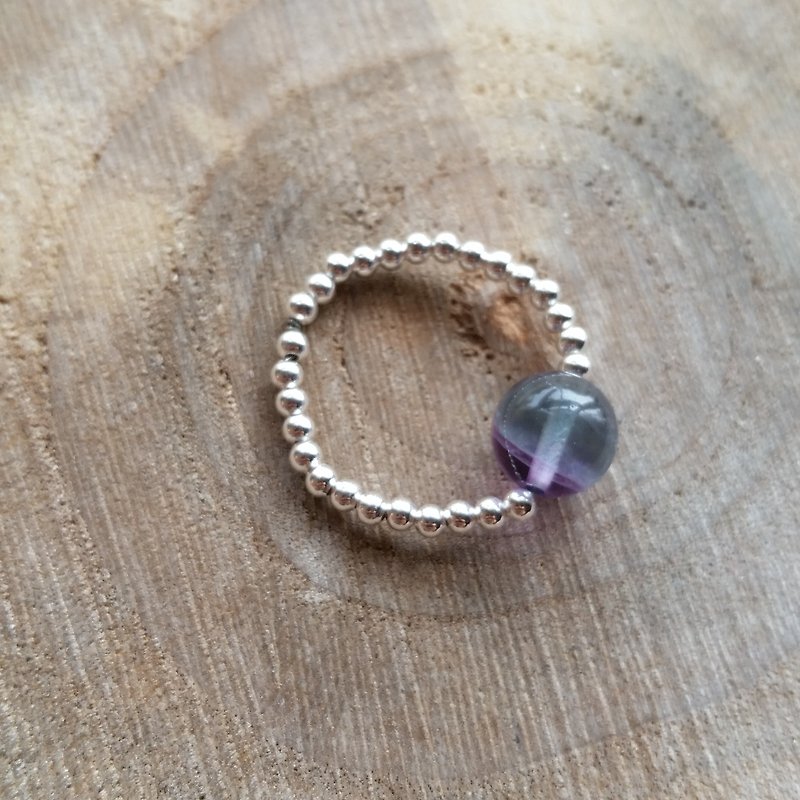 Please provide size when order- 925 silver ring with flourite purplish blue Stone beads sterling silver ring - แหวนทั่วไป - เครื่องเพชรพลอย สีน้ำเงิน