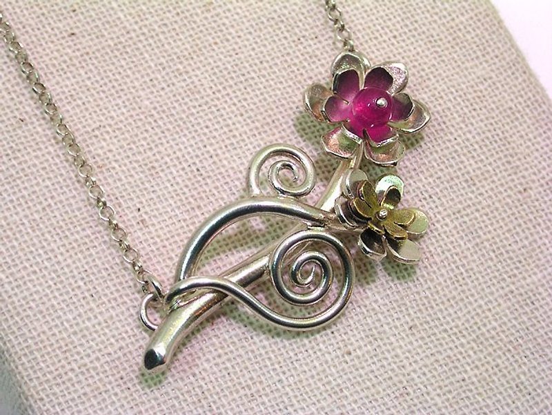 Flower Silver Necklace - Necklaces - Other Metals Purple