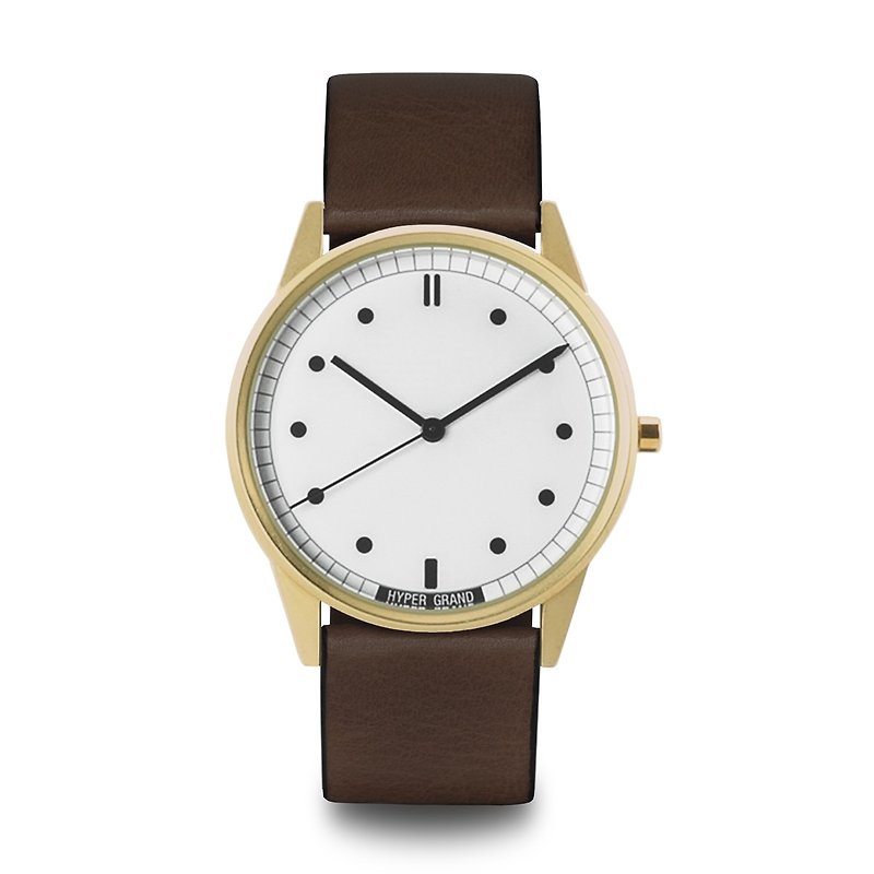 HYPERGRAND - 01基本款系列 - 金白錶盤棕皮革 手錶 - 男裝錶/中性錶 - 其他材質 咖啡色