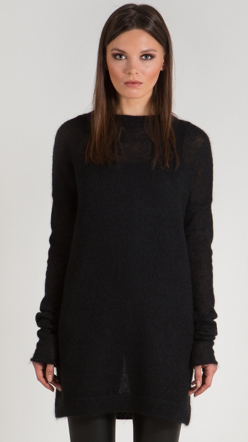 Knitted mohair women's sweater dress ANDREA black - 女毛衣/針織衫 - 其他材質 黑色