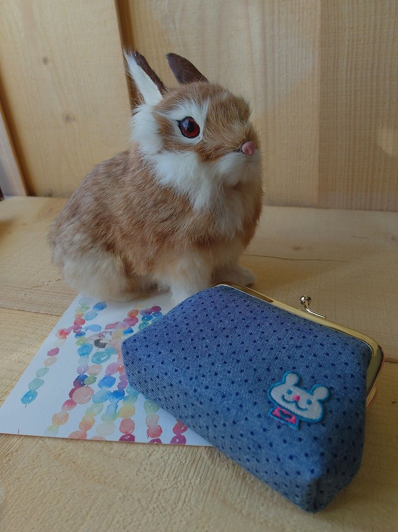 HiDots好きなゴーストパールボタン財布（タンニンブルー*ウサギ） - 小銭入れ - 紙 ブルー
