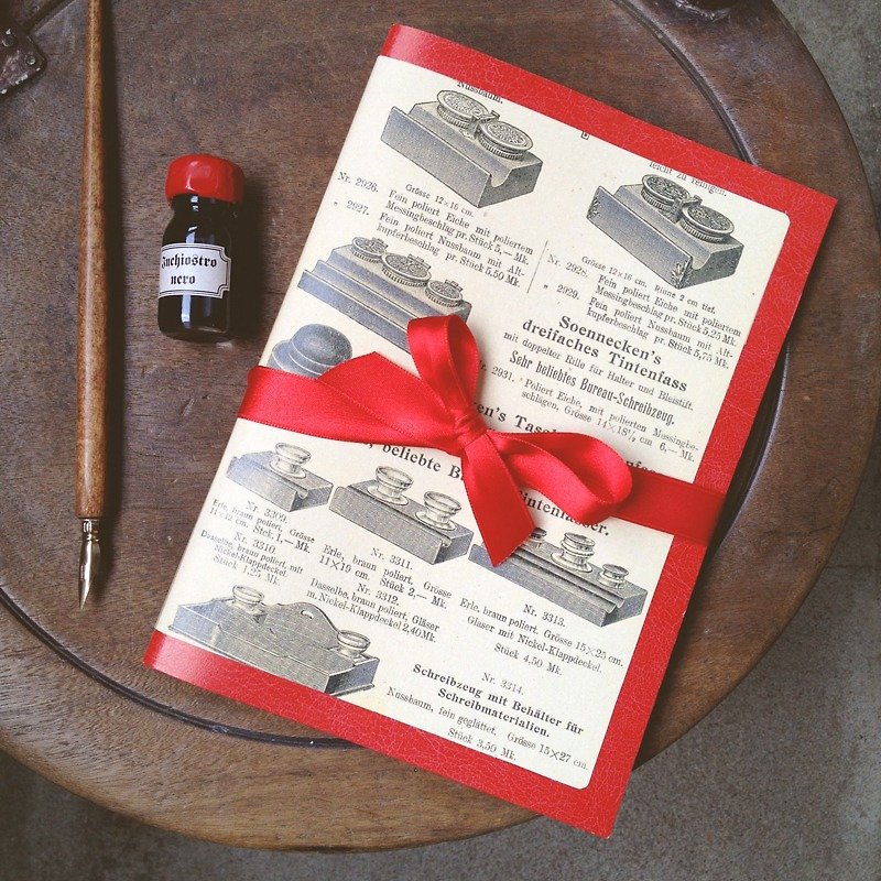 義大利歐式筆記本+木桿沾水筆+墨水套組 | Francesco Rubinato - 筆記本/手帳 - 紙 紅色