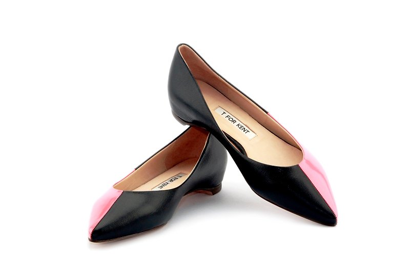 T FOR KENT 四分之一 QUARTER 尖頭平底鞋(桃粉/黑色) - 女款皮鞋 - 真皮 粉紅色