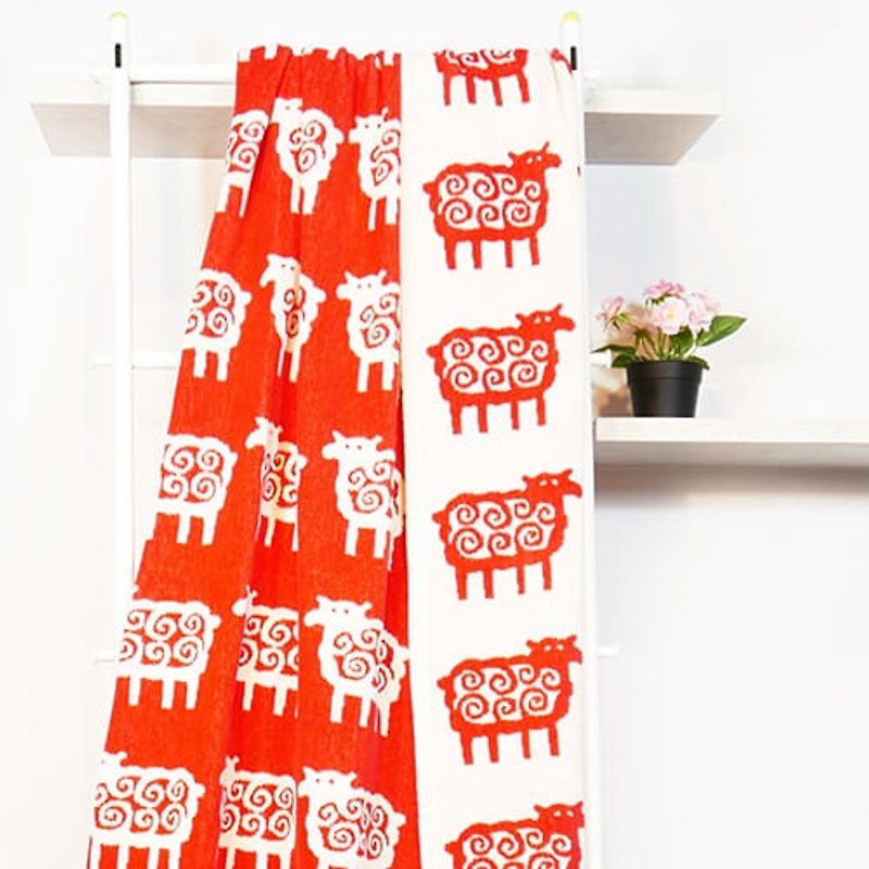 【聖誕禮物】瑞典klippan--Q毛小綿羊有機棉毯 紅色 - 被/毛毯 - 棉．麻 紅色