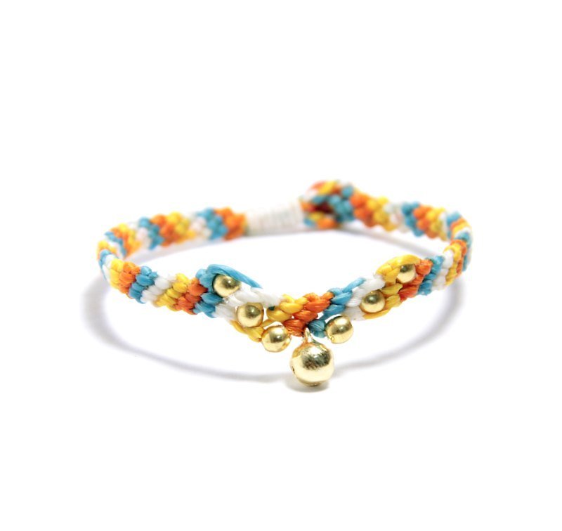 陽光與浪花金鈴 蠶絲蠟線手環 - Bracelets - Waterproof Material Multicolor
