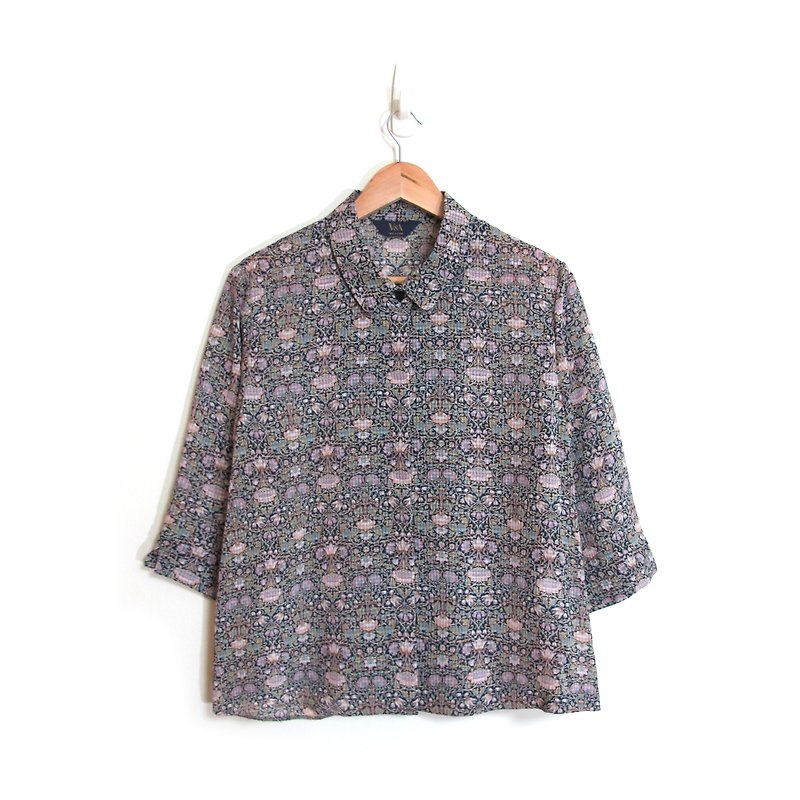 [Vintage] egg plant Magic V &amp; A water lily print shirt - Women's Shirts - Other Materials Multicolor