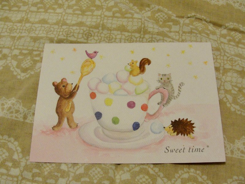 * Zoe's forest * Bear marshmallows party postcard (cs13) - การ์ด/โปสการ์ด - กระดาษ สึชมพู