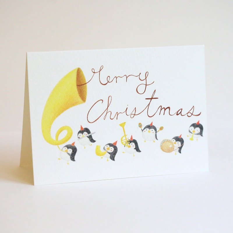 企鵝快樂唱聖誕卡 - カード・はがき - 紙 イエロー