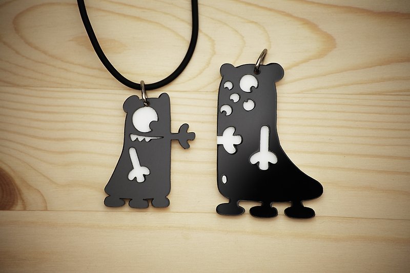 A Cute Couple Double layered Acrylic key chains/necklaces - Keychains - Acrylic Black