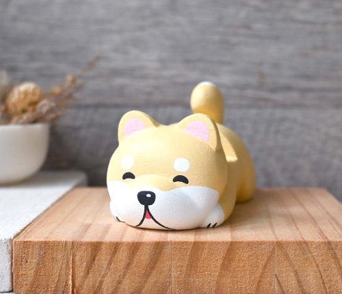巧物ciaowo 笑瞇瞇柴犬 手機架 名片架 手工療癒小木雕公仔 擺飾