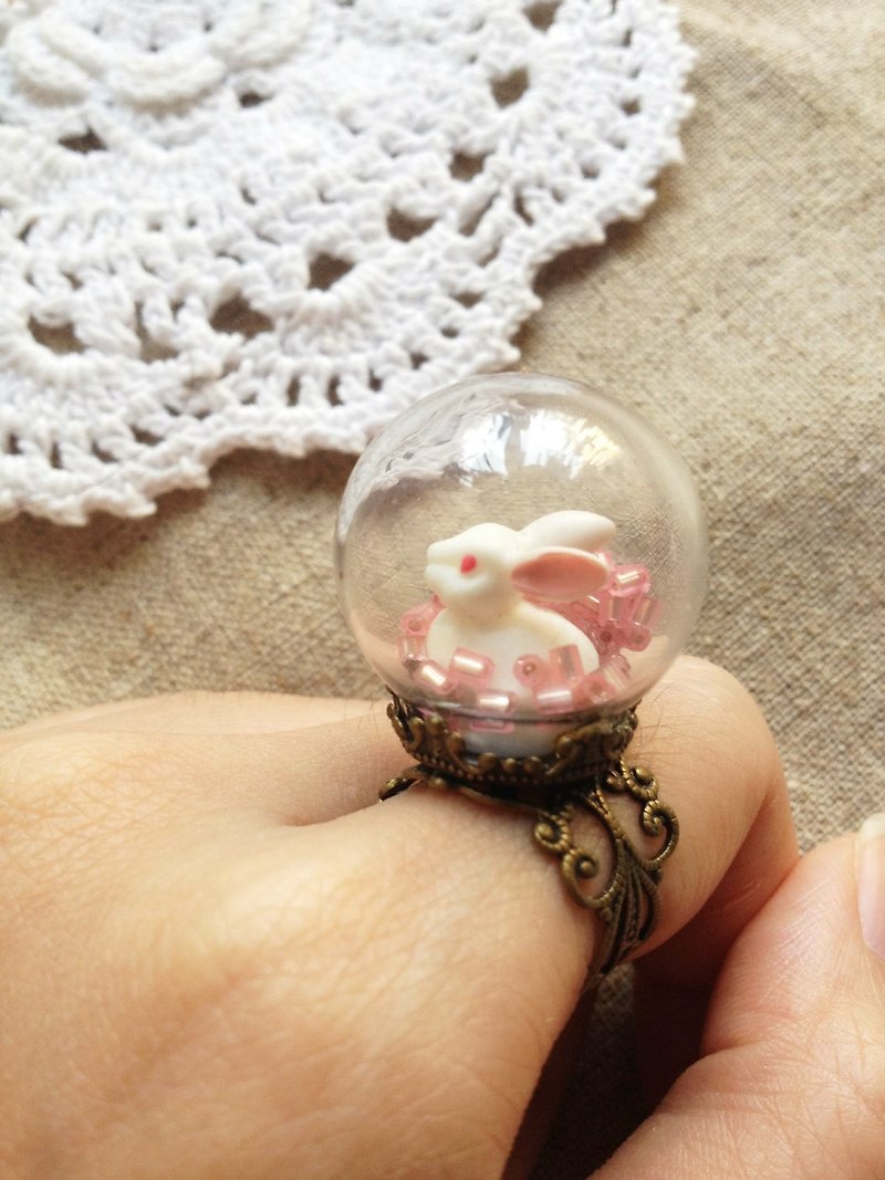 [Imykaka] ♥ Bunnies glass ball ring - General Rings - Glass Pink
