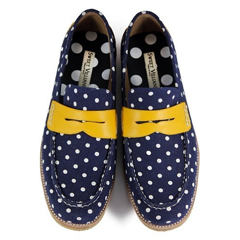 PolkaDot Falling M1108D Navyblue - Women's Oxford Shoes - Cotton & Hemp Blue