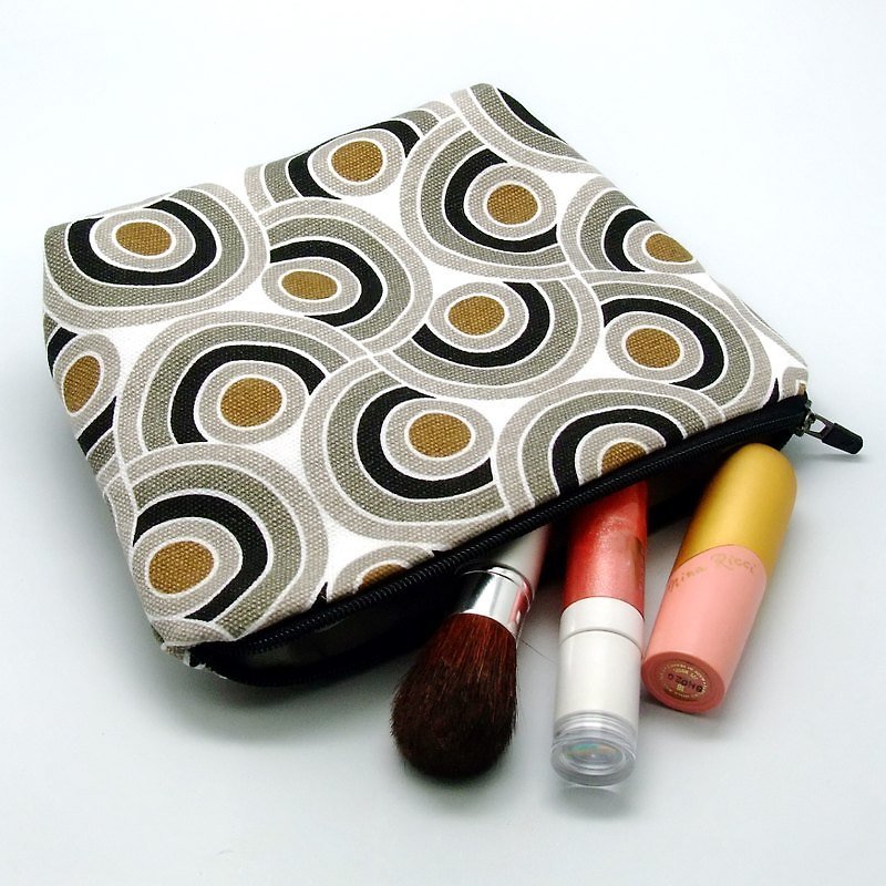 拉鍊收納布包，化妝袋，手拿包 (圓形圖案) (ZL-37) - 化妝包/收納袋 - 其他材質 灰色