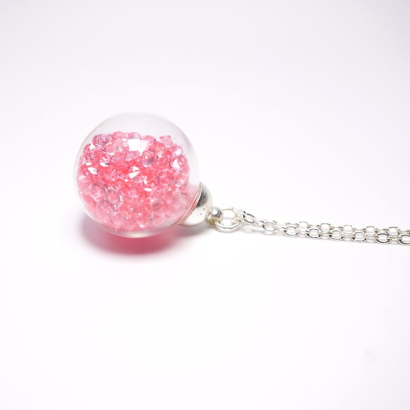 A Handmade 粉紅色水晶玻璃球頸鏈 - 頸鏈 - 玻璃 