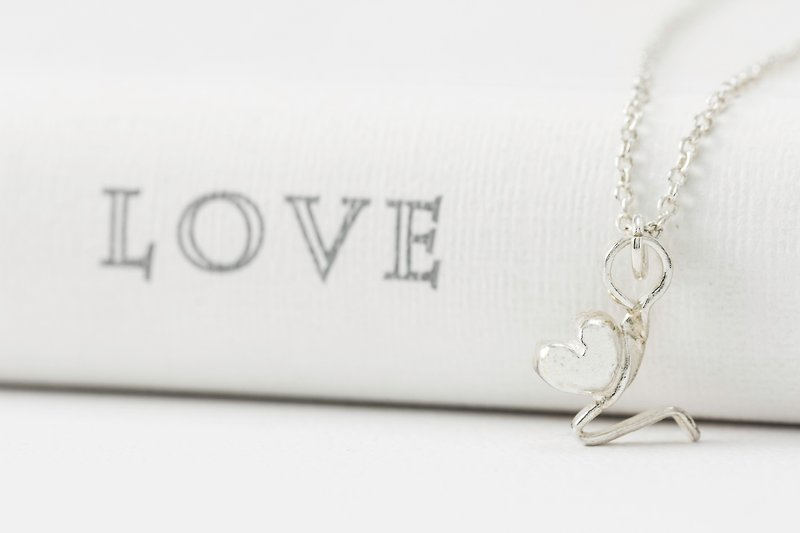 QLAM handmade sterling silver necklace-wholeheartedly look up-gospel jewelry-prayer love figure - สร้อยคอ - โลหะ สีเทา