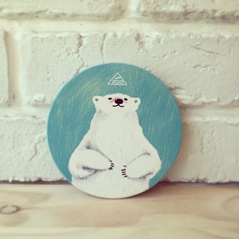 Zoo | Great White Bear hand-painted illustration absorbent coaster/Yingge ceramic coaster - Coasters - Other Materials Blue