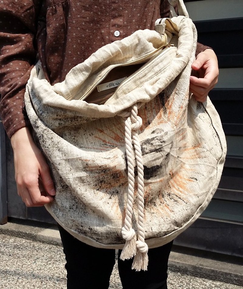 Calf village Calf Village whims linen backpack Unisex large bag} {contentment - Messenger Bags & Sling Bags - Cotton & Hemp White