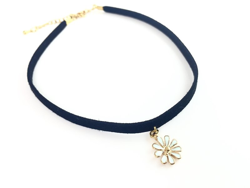 "Light blue flowers Necklace" - Necklaces - Genuine Leather Black