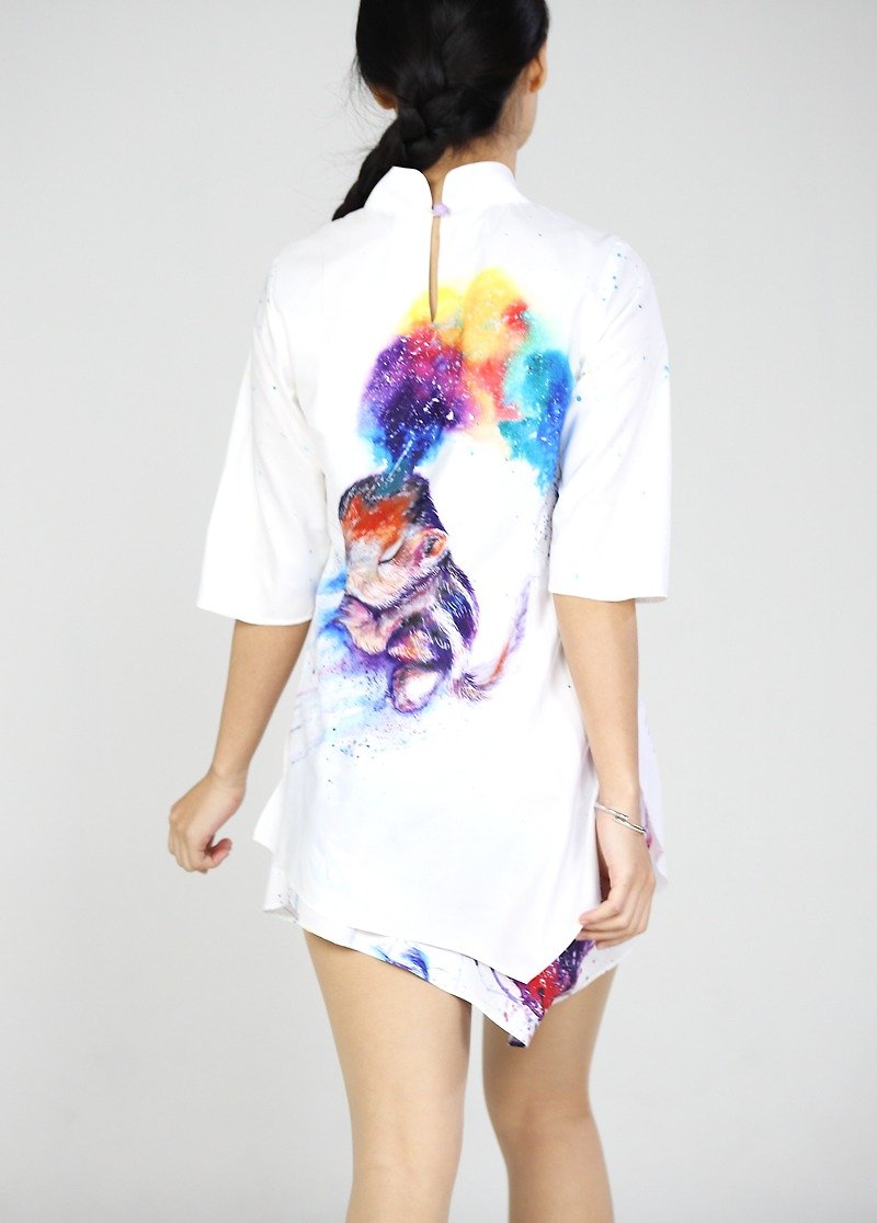 DiiiDバロメーターは、スプレージャケット、シャツのプリントドレス中国のチャイナドレスの女の子の春と夏の風の滴 - トップス - 防水素材 ホワイト