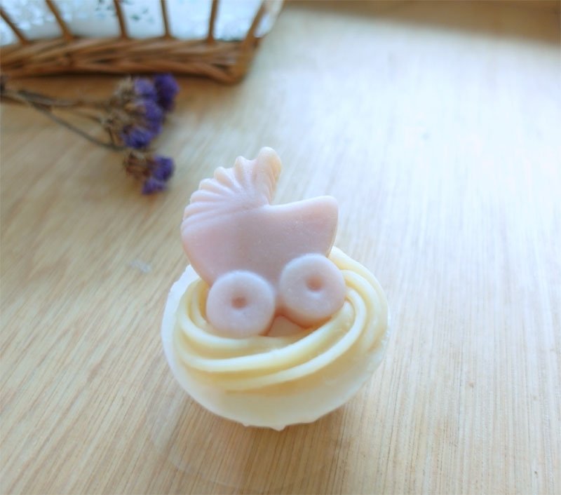 Baby carriage, cup cake handmade soap gift ~ full moon gift, dinner party gift, new born gift - Body Wash - Other Materials Multicolor