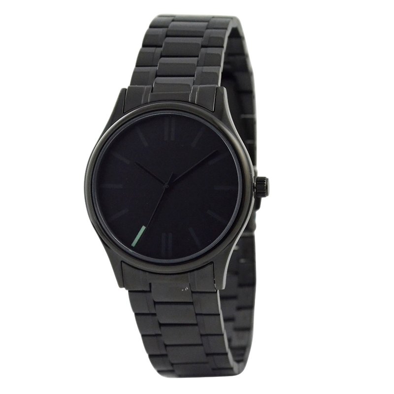 黑色簡約手錶(碧綠色7時) 配鋼帶 - 女裝錶 - 其他金屬 黑色