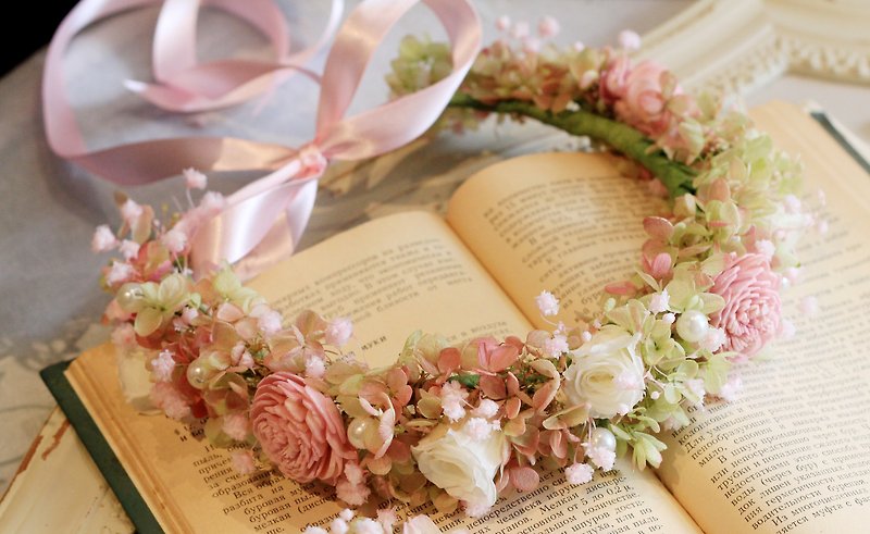 新娘花冠【不凋花系列】春天的粉紅櫻花 - 髮飾 - 植物．花 粉紅色