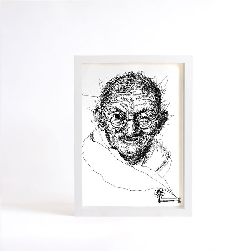 Gandhi, decor print,  Black and white art , Ink drawing Gandhi  poster, art wall decor,wood frame, A4 - โปสเตอร์ - กระดาษ 