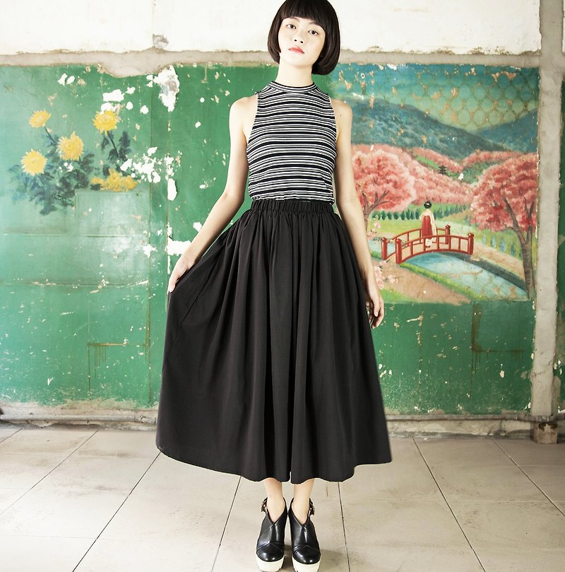 SUMI_Flimsy thin elastic skirt _5SF403_ black - Skirts - Cotton & Hemp Black