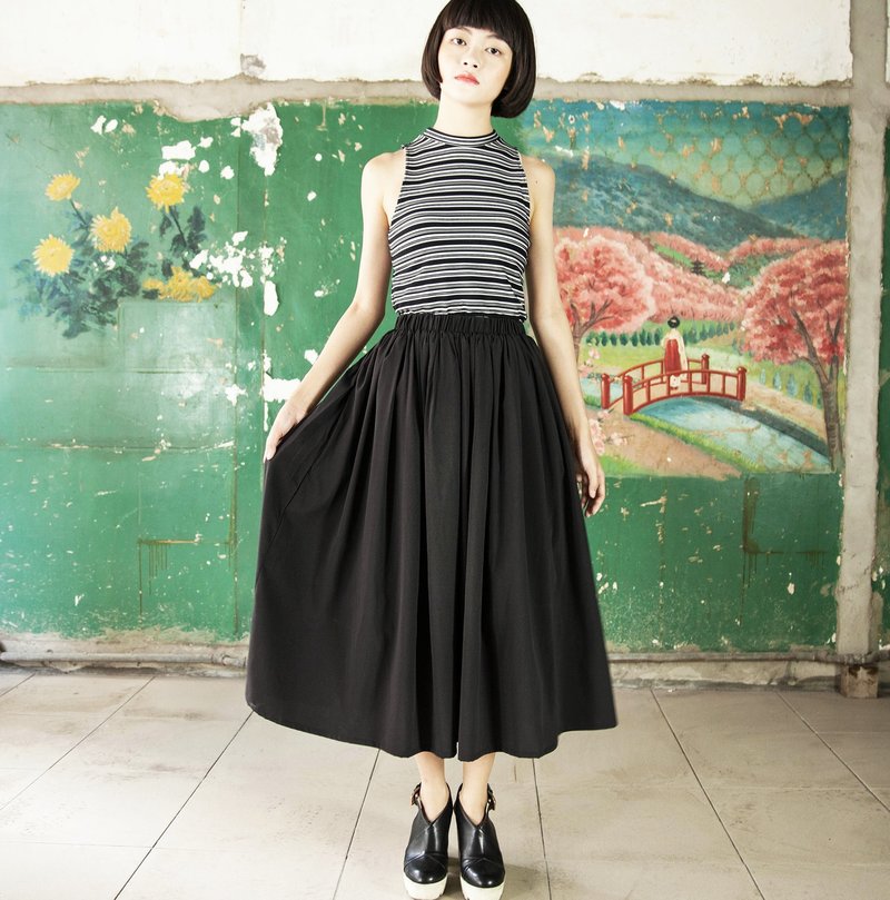 SUMI_Flimsy thin elastic skirt _5SF403_ black - Skirts - Cotton & Hemp Black