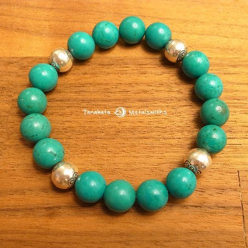 ☽ Qi Xi hand for ☽10mm turquoise with sterling silver beads - งานโลหะ/เครื่องประดับ - โลหะ สีเขียว